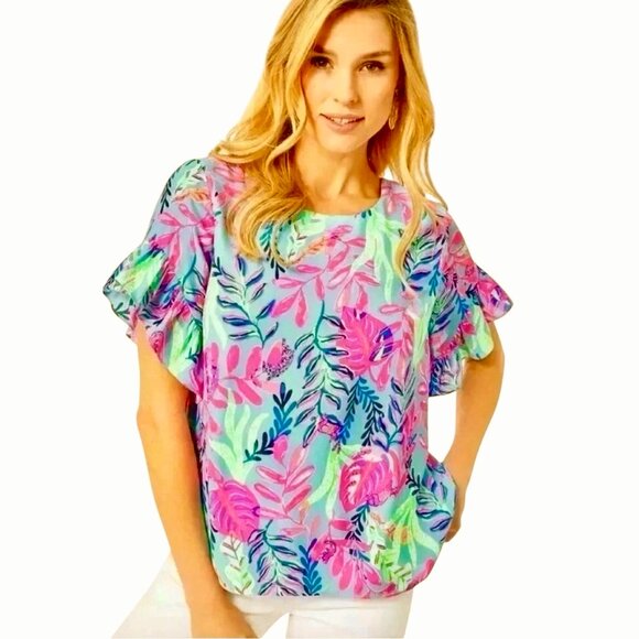 Lilly Pulitzer Darlah Ruffle Sleeve Top - Picture 1 of 6